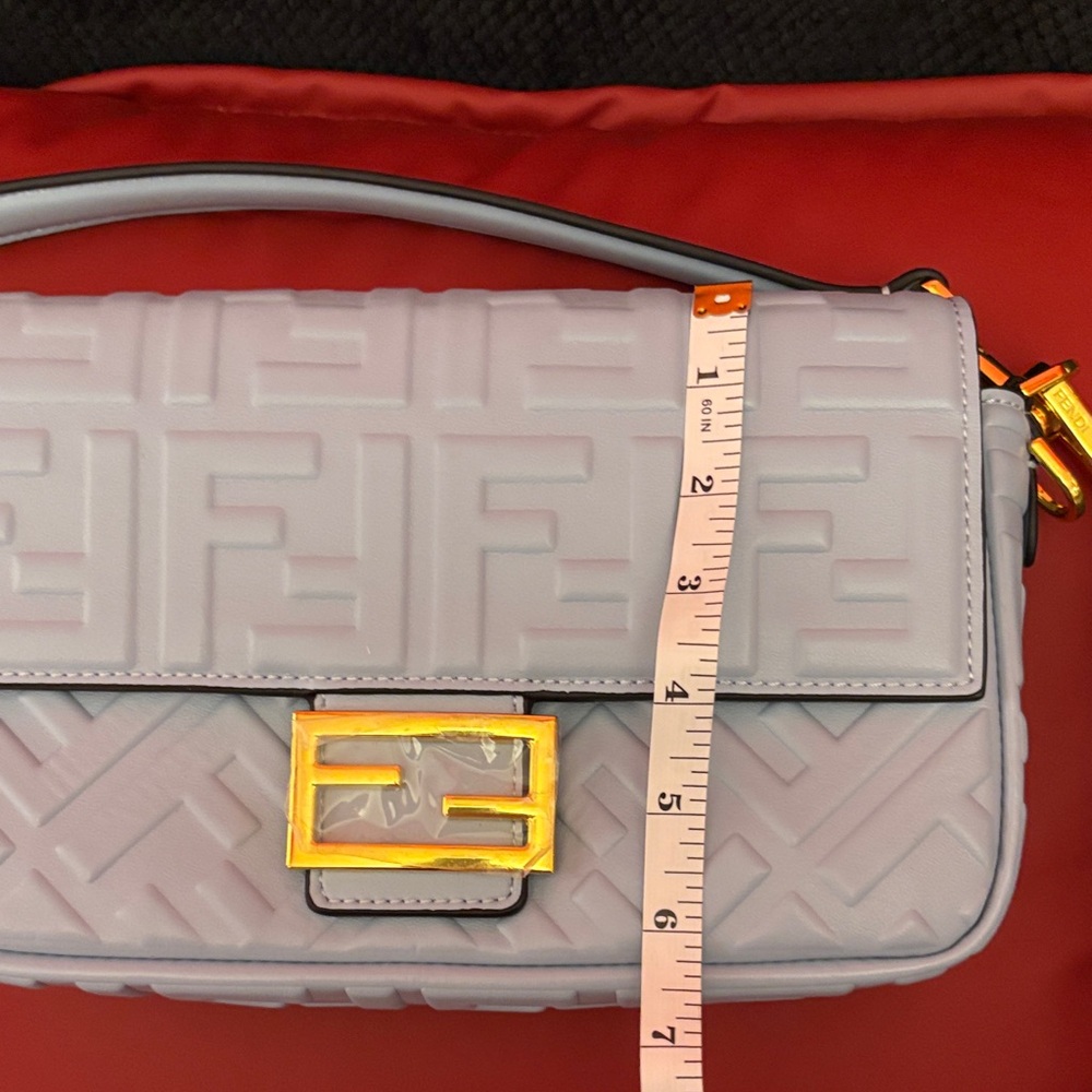 Blue “F” Embossed Shoulder Bag with Gold Accents - Picture 11 of 13